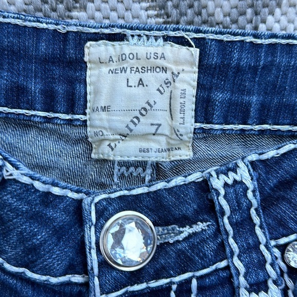LA idol Y2K ladies western  7 boot cut Jean with bling pockets thick thread - Picture 4 of 16